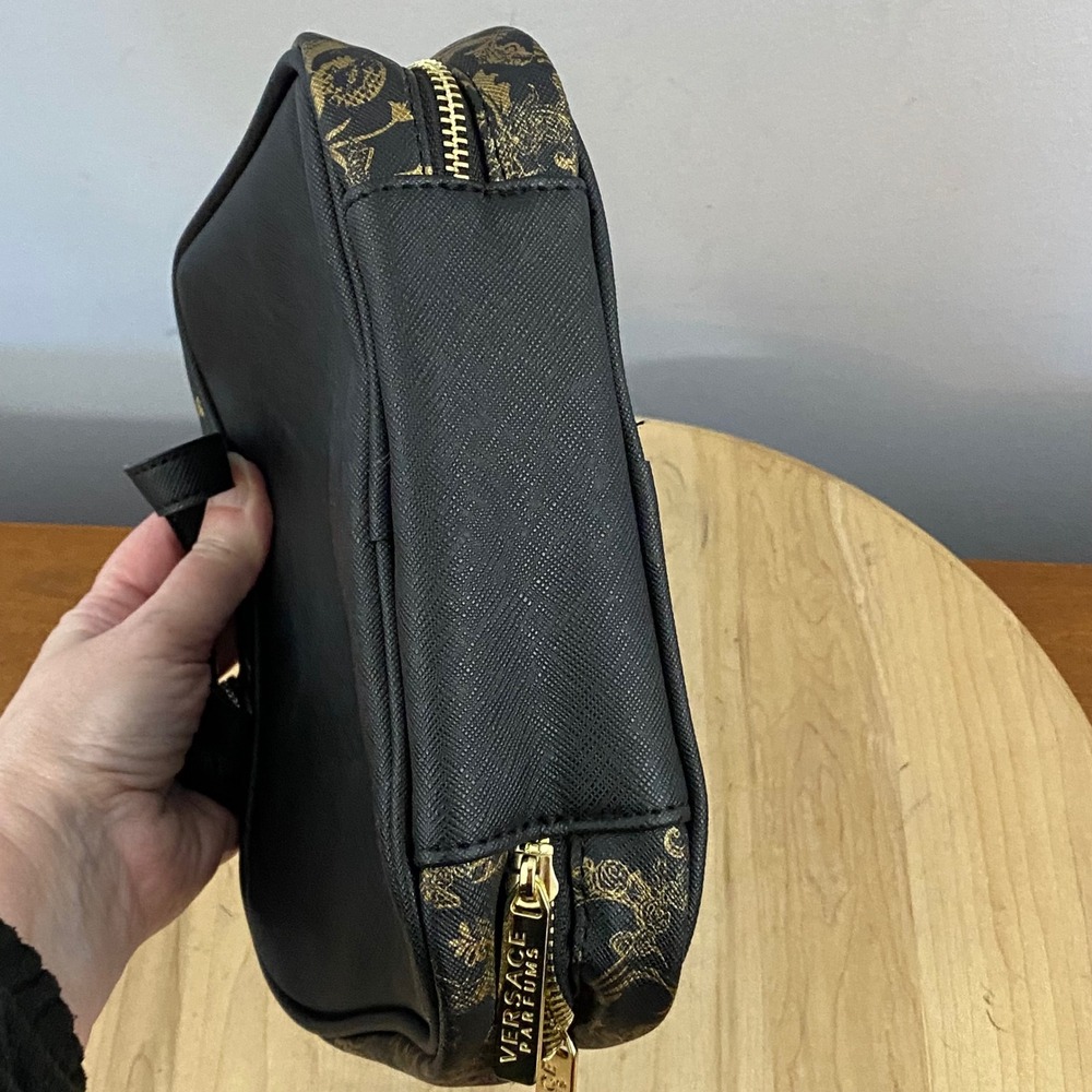 Versace Parfums Black Gold-Tone Travel Makeup Toiletry Case Cosmetic Pouch Bag - Picture 14 of 16